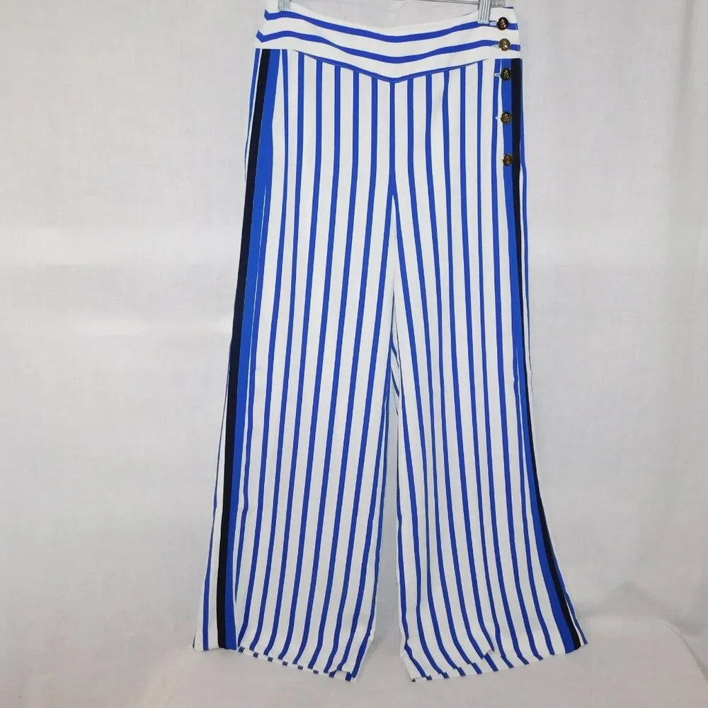 Lauren Ralph Lauren Womens 6 Blue White Striped Wide Leg Pant High Rise - Picture 6 of 16